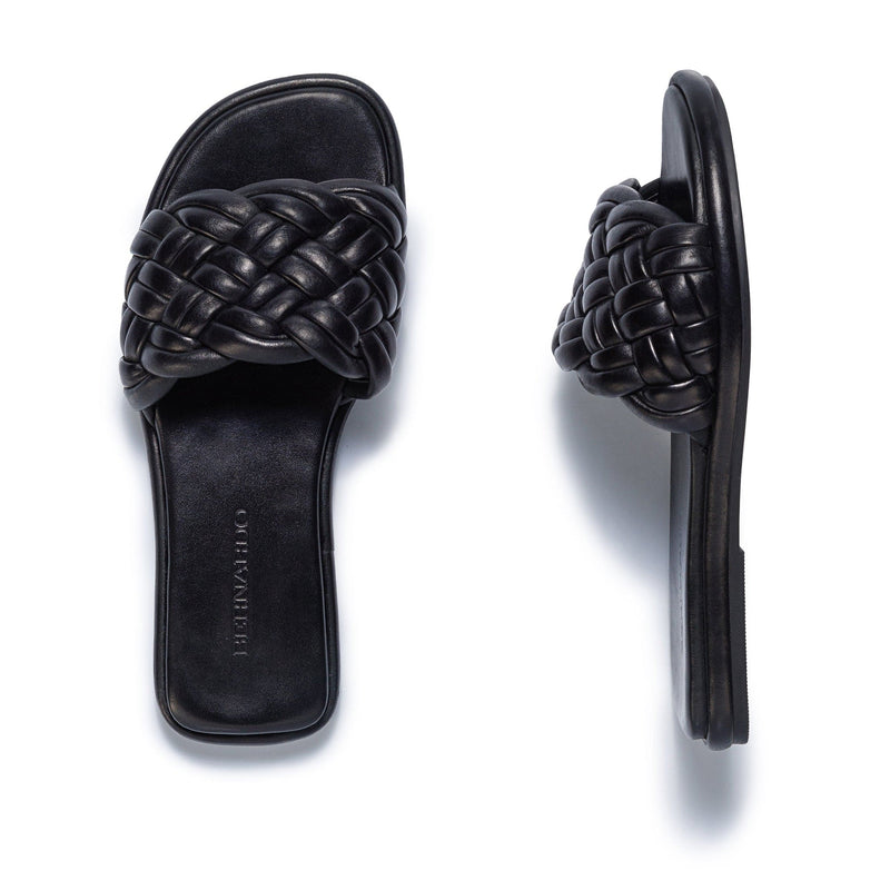 Sandálias Deslizantes Bernardo Troy Woven Feminino Pretas | XYZ9382WM